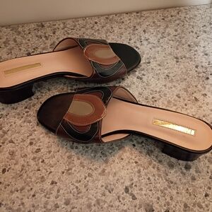 Women's Multicolor Leather Slide Mules - Brown, Black & Tan